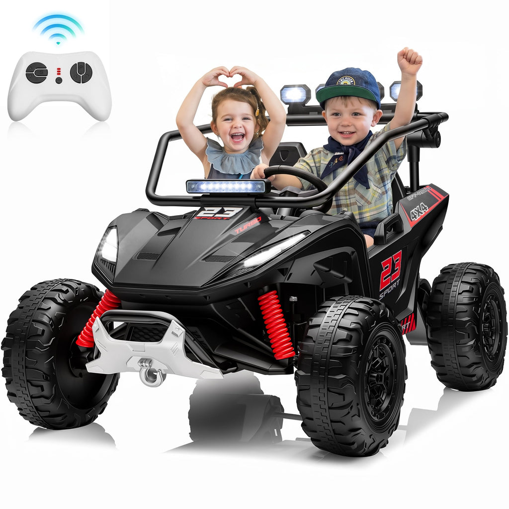 Sunnyfree 24V Ride on Toys 2 Seater UTV for Kids, 4WD 800W Electric Car with Parent Remote Control, LED Lights, Bluetooth Music, Roll Cage, Black