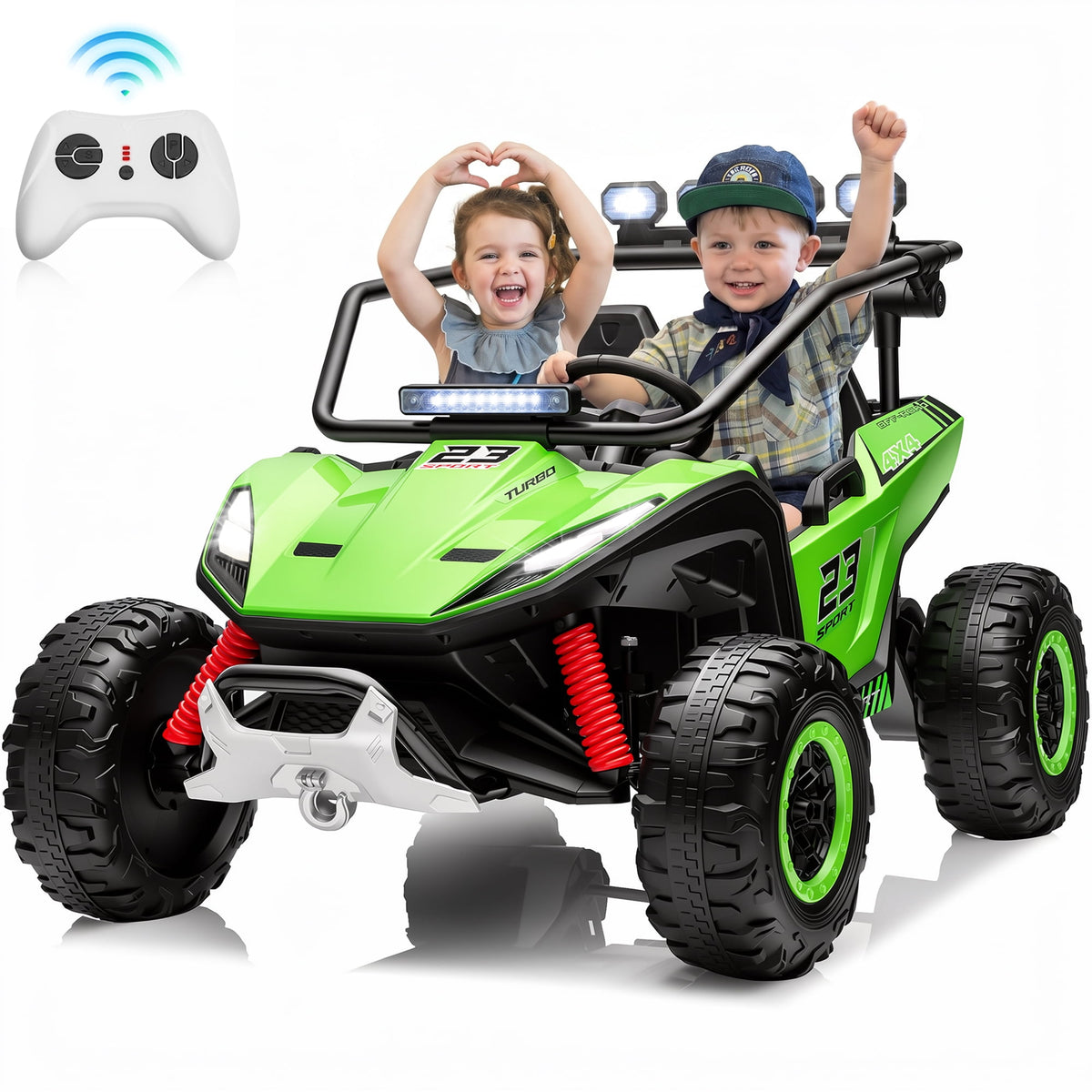 Sunnyfree 24V Ride on Toys 2 Seater UTV for Kids, 4WD 800W Electric Car with Parent Remote Control, LED Lights, Bluetooth Music, Roll Cage, Black