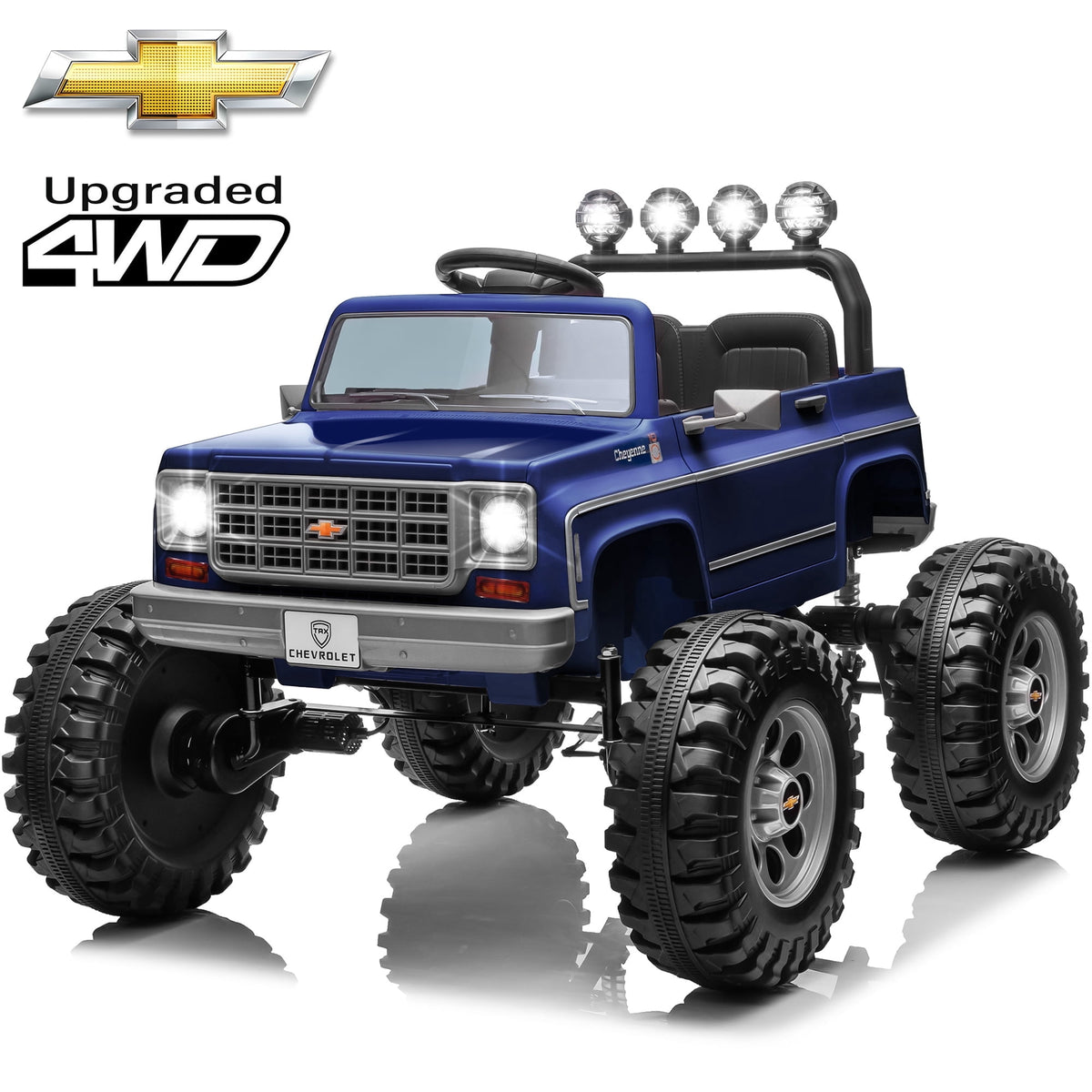 Sunnyfree Upgraded 4WD Chevrolet Cheyenne 24 Volt Ride on Toys, Electric Car for Kids, Power Truck Wheels with Remote, Bluetooth, USB, LED Lights, Black