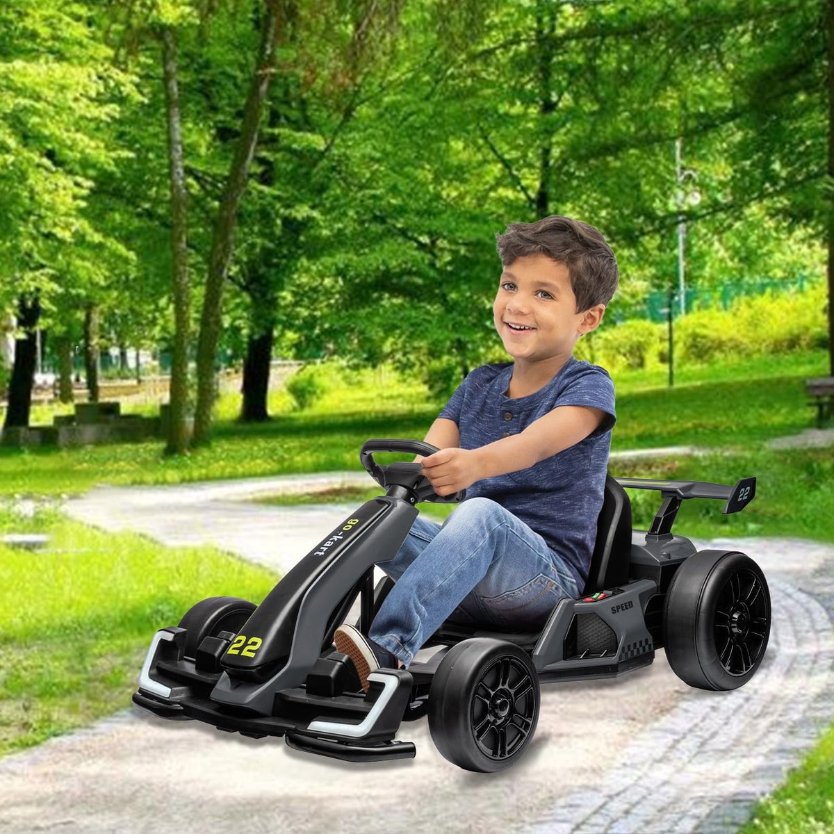 TROPOW Kids Cars Electric Ride On,24V Kids Go Kart,300W Powerful Electric Drift Kart Car with Adjustable Seat,IDE On Toy with 4 Speed Mode,Brake Pedal for Age 6-12,Christmas Gift for Kids,Gray