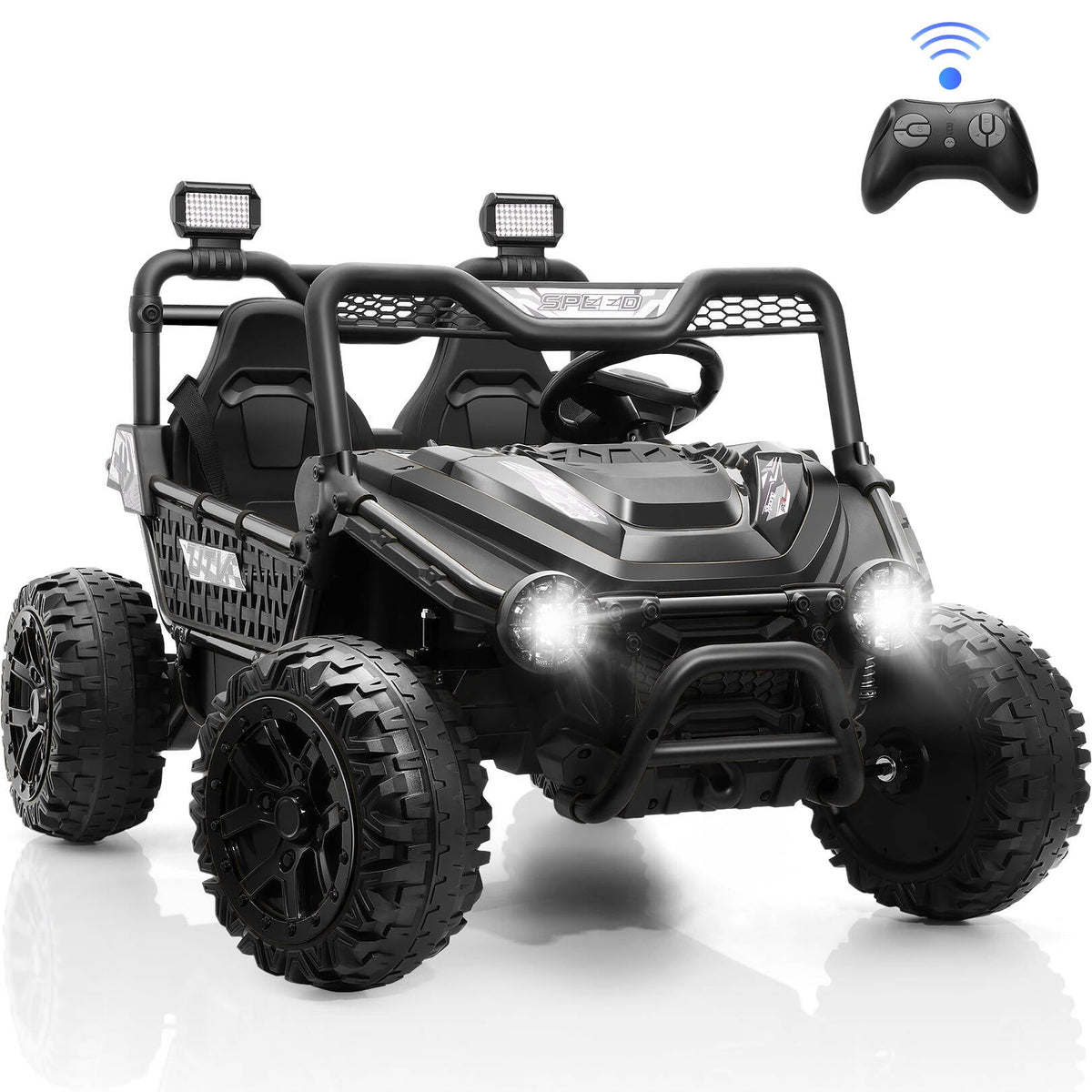 Farmdex 24V Ride on Car Truck, 2 Seater Electric UTV w/Remote Control, 21.5" Spacious Seat Ride on Toy for Kids Aged 3-10, Music, Storage, LED Light, Blue