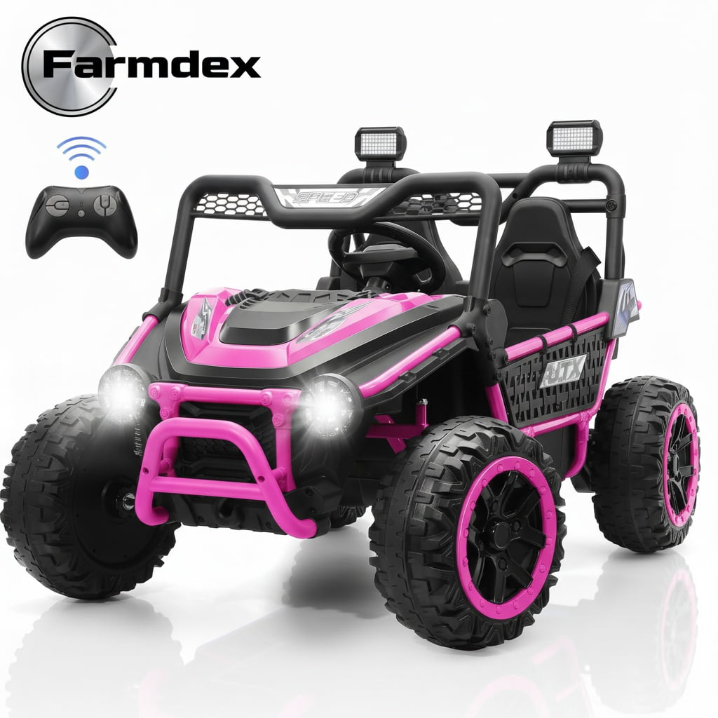 Farmdex 24V Ride on Car Truck, 2 Seater Electric UTV w/Remote Control, 21.5" Spacious Seat Ride on Toy for Kids Aged 3-10, Music, Storage, LED Light, Blue