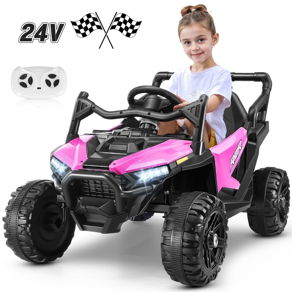 VIBESPARK 24V Ride on Toys for Kids, Ride on Cars with Remote Control, Powered Ride on Electric Car w/ Bluetooth, Music Player, LED Lights, Black