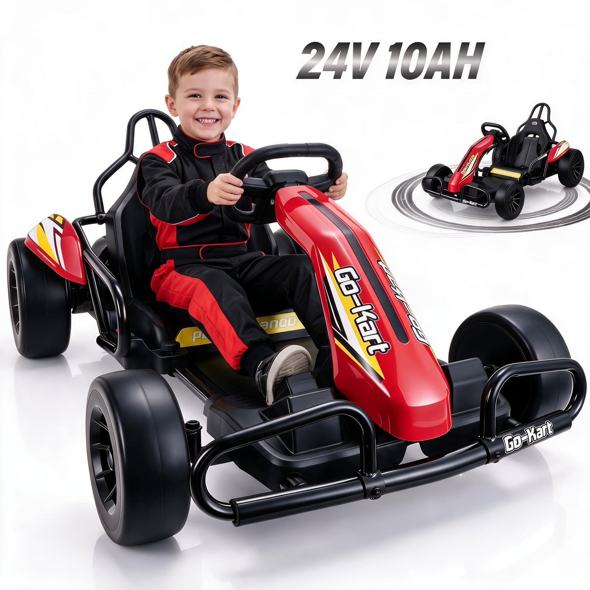 VIBESPARK Drift Go Kart, 24V 10AH Electric Go Kart for Kids Ages 6-14, 360° Drift Mode, Ride On Car with Backrest & Adjustable Seat, 300W Dual Motors, Max Speed 7.5mph/h, Blue