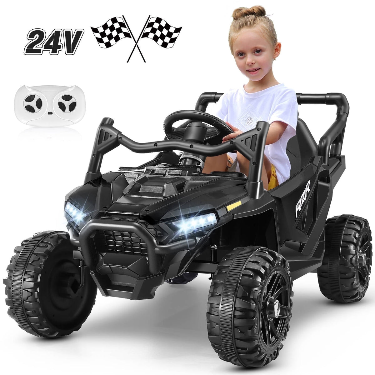 VIBESPARK 24V Ride on Toys for Kids, Ride on Cars with Remote Control, Powered Ride on Electric Car w/ Bluetooth, Music Player, LED Lights, Black