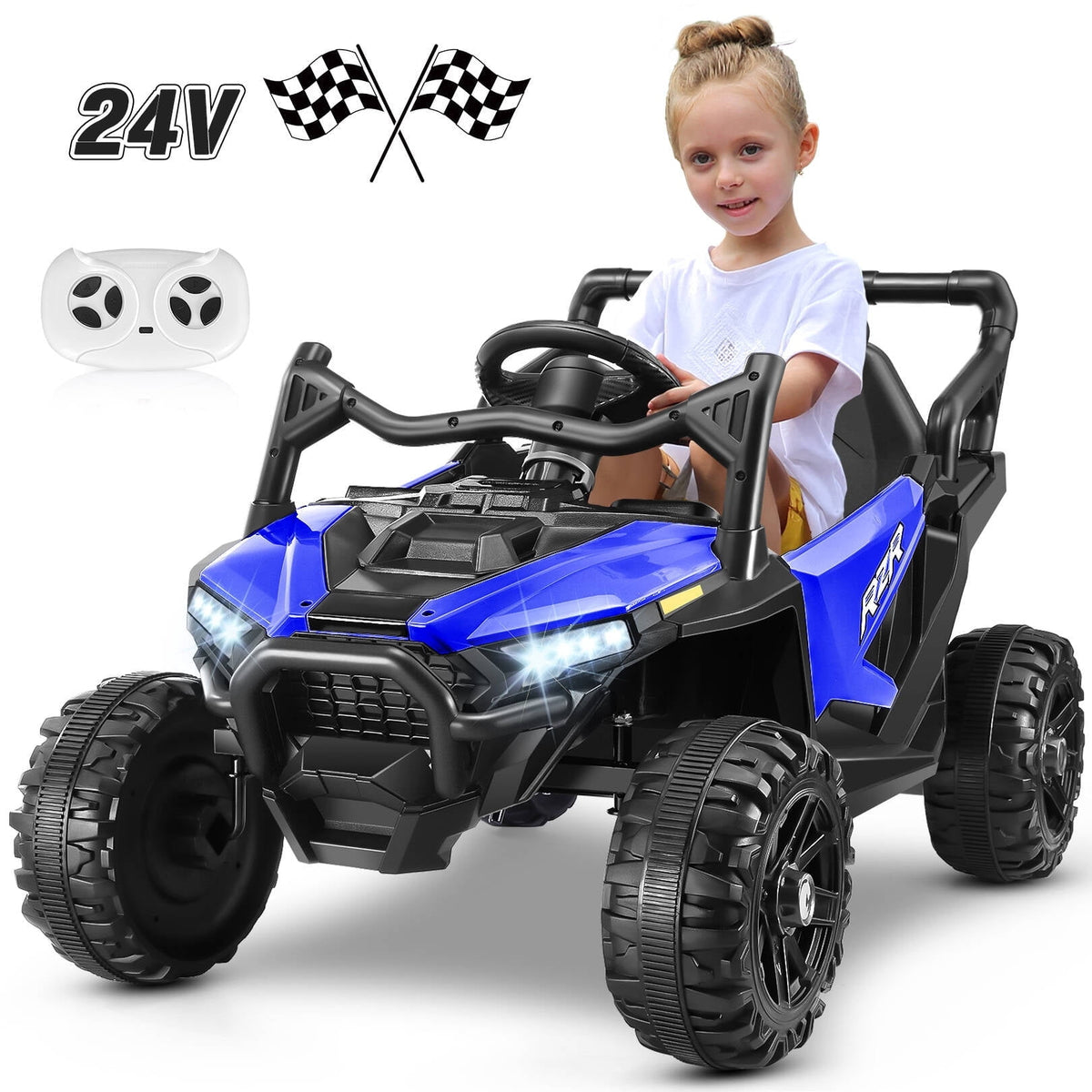 VIBESPARK 24V Ride on Toys for Kids, Ride on Cars with Remote Control, Powered Ride on Electric Car w/ Bluetooth, Music Player, LED Lights, Blue