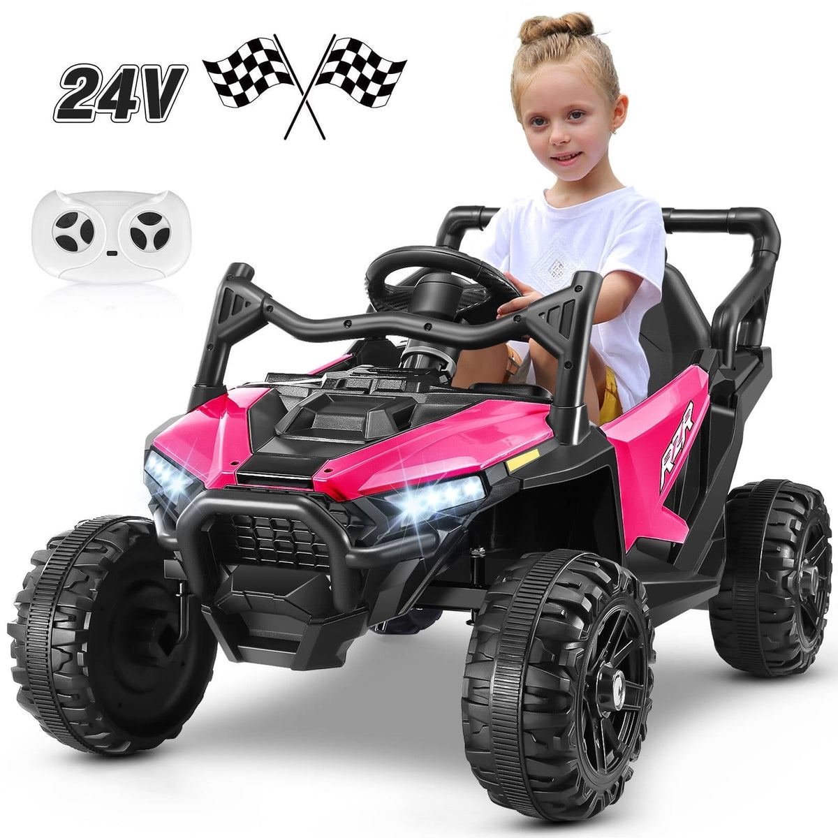 VIBESPARK 24V Ride on Toys for Kids, Ride on Cars with Remote Control, Powered Ride on Electric Car w/ Bluetooth, Music Player, LED Lights, Black