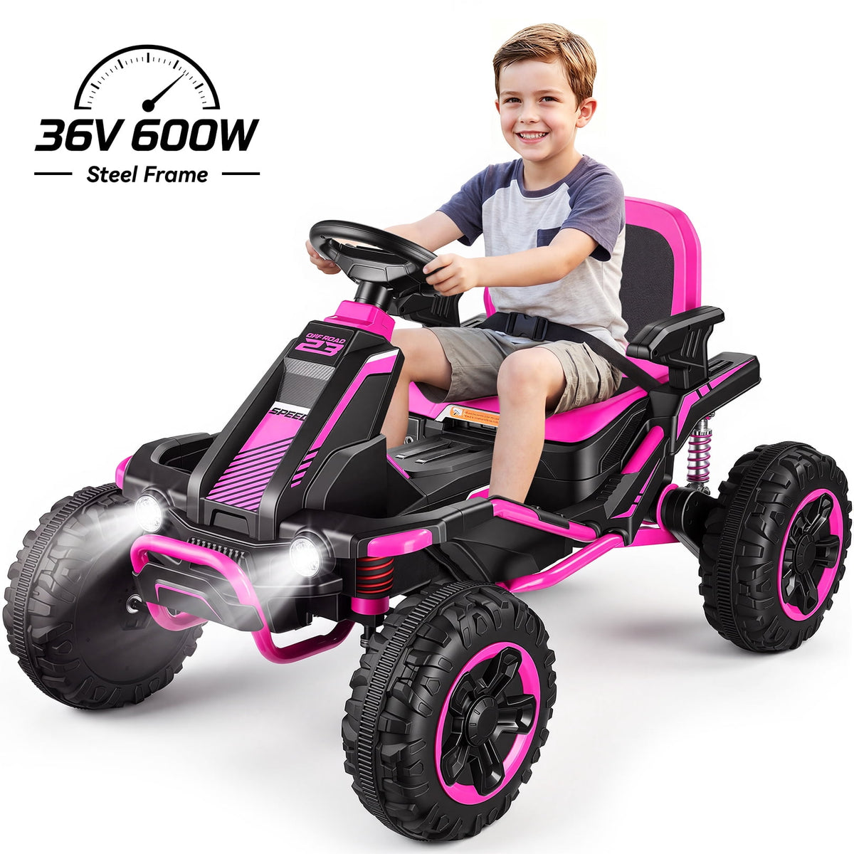 VIBESPARK 36V Ride on Toys for Big Kids Ages 6-12, 600W Ride on Cars up to 5.9 mph, Powerful 4 Wheeler Quad, Ride on ATV W/ Adjustable Seat, Ball-bearing Design, Power Display, Light Control, Green