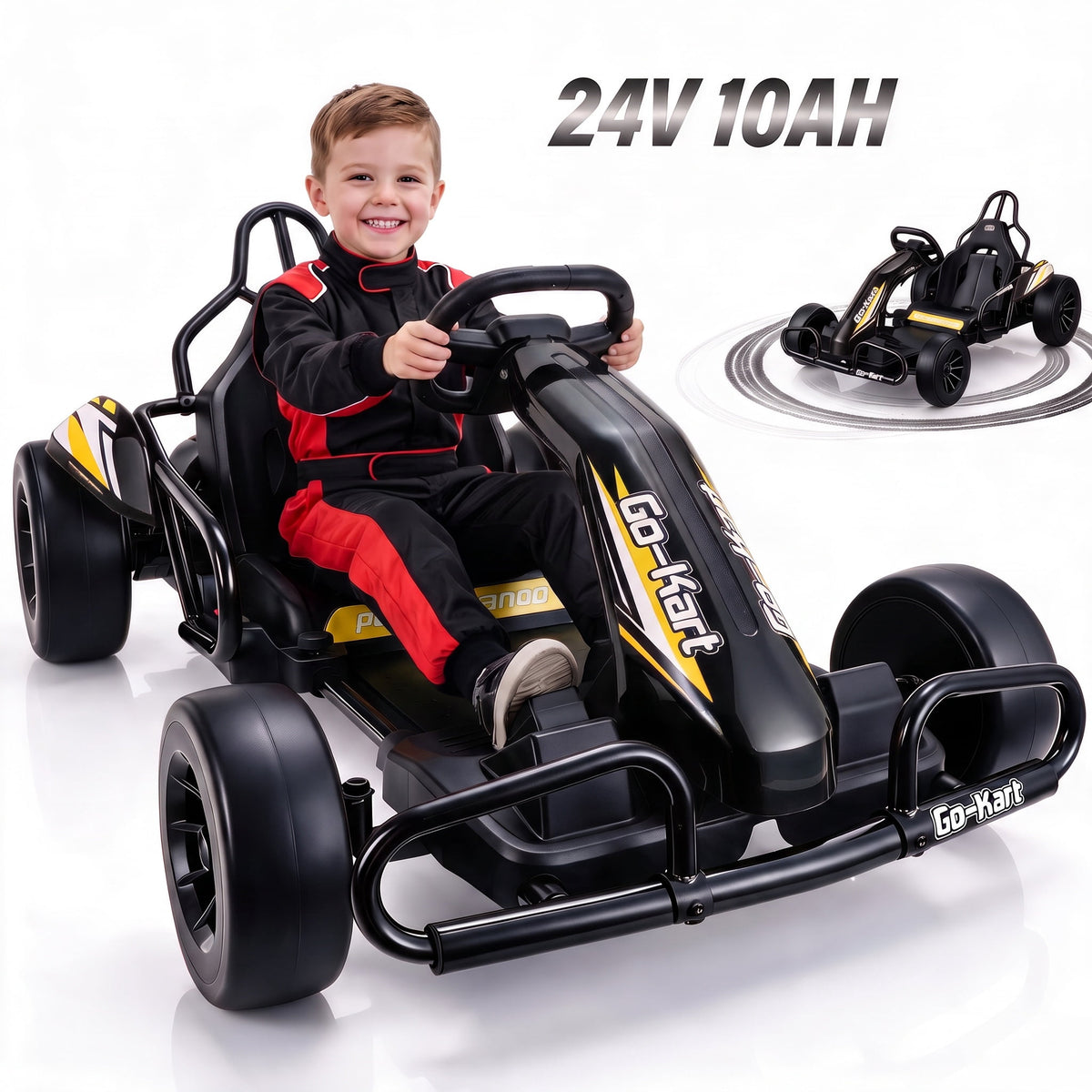 VIBESPARK Drift Go Kart, 24V 10AH Electric Go Kart for Kids Ages 6-14, 360° Drift Mode, Ride On Car with Backrest & Adjustable Seat, 300W Dual Motors, Max Speed 7.5mph/h, Blue