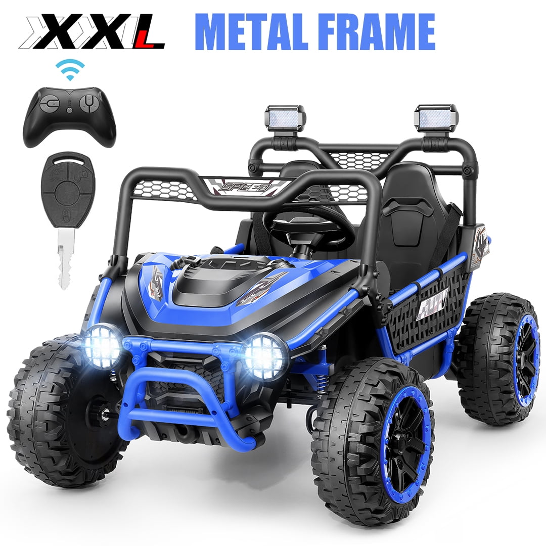 Funcid Metal Frame 24 Volt Ride on Toys, 2-Seater Ride on Cars with Remote Control, Electric Car for Kids, Power UTV Wheels with Key Start, Storage Bag, Bluetooth, Music, Spring Suspension, Pink