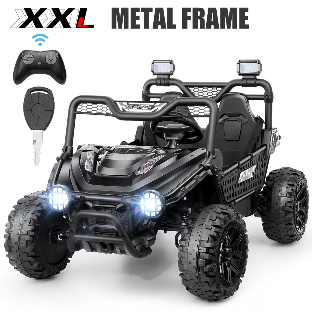 Funcid Metal Frame 24 Volt Ride on Toys, 2-Seater Ride on Cars with Remote Control, Electric Car for Kids, Power UTV Wheels with Key Start, Storage Bag, Bluetooth, Music, Spring Suspension, Pink