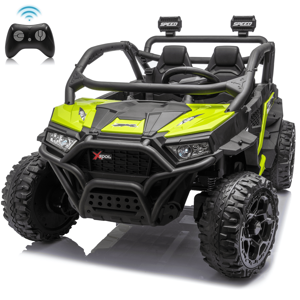 Zukpow 24V Ride Ons for Kids, 2 Seater Electric Car with Remote Control, 4x200W Motors, Power Car Wheels Ride on Toys UTV with Bluetooth Music, USB, Slow Start, LED Lights, Rear Storage Box, Black