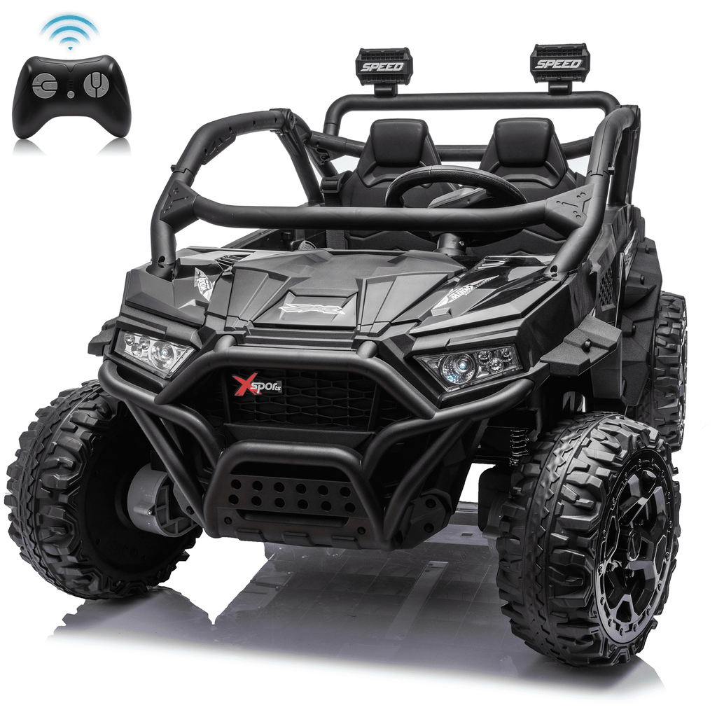 Zukpow 24V Ride Ons for Kids, 2 Seater Electric Car with Remote Control, 4x200W Motors, Power Car Wheels Ride on Toys UTV with Bluetooth Music, USB, Slow Start, LED Lights, Rear Storage Box, Black