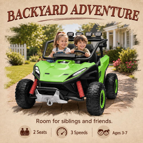 12V 2-Seater Electric UTV Ride-On Car, 4WD, Dual 40W Motors, 2.4G Parent Remote, 12V 7Ah Battery, 110 Lb Capacity,Green