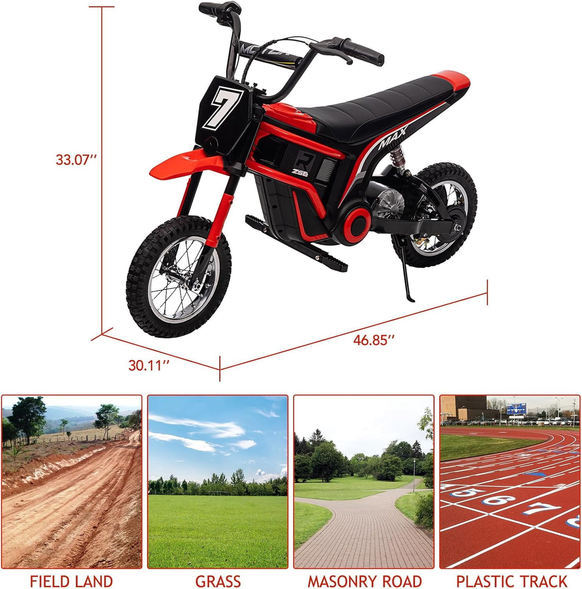24V Electric Dirt Bike, 3-Speed Off-Road Motorcycle up to 14.29 MPH, Dual Suspension, Hydraulic Front Fork, Steel Frame, 135 lbs Capacity
