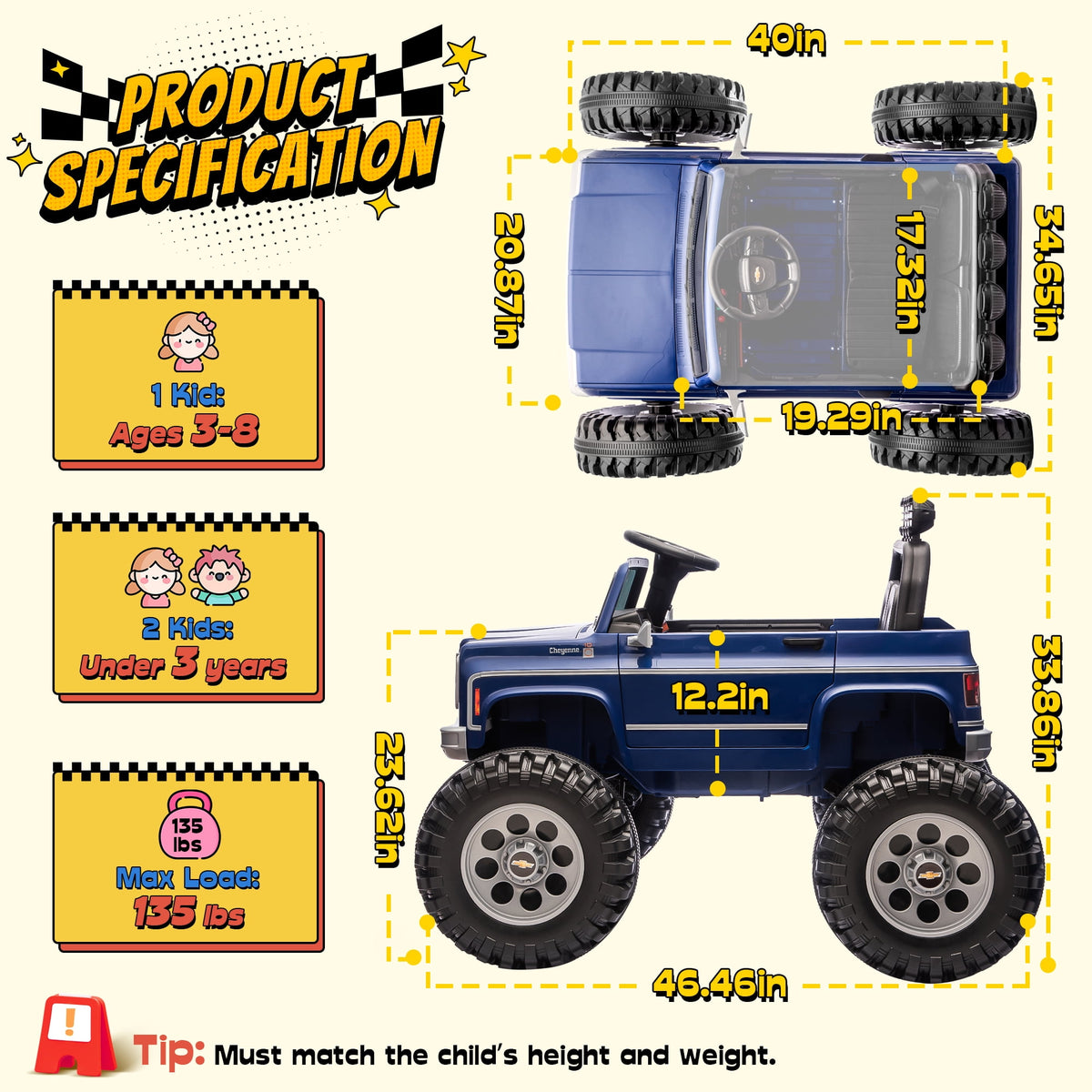 Sunnyfree 4WD Chevrolet Cheyenne 24 Volt Ride on Toys, 2 Seater Power Truck Wheels with Remote, Bluetooth, USB, LED Lights, Blue