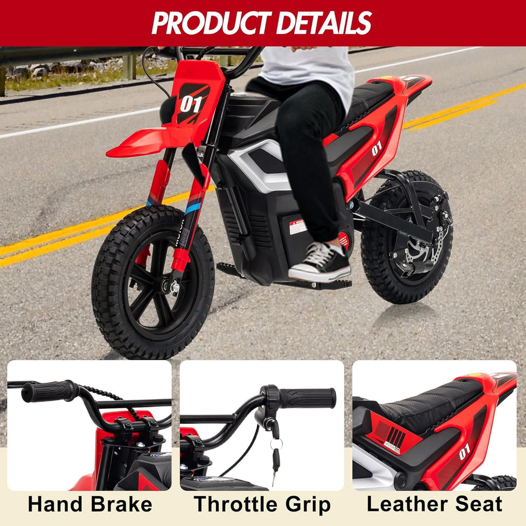 24V Electric Dirt Bike, 350W Ride-On Motorcycle with Rear Suspension, Twist-Grip Throttle, 12-Inch Rubber Tires, 13.67 MPH, 132 Lbs
