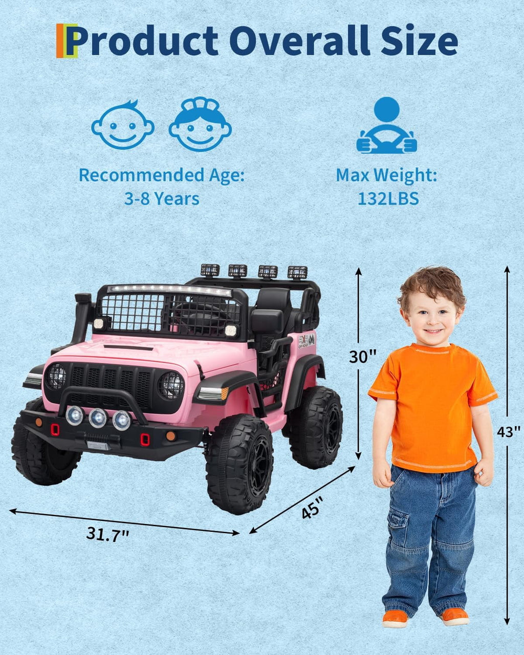 24V 2-Seater Electric Ride-On Car, 2x200W Motors, Parent Remote Control, 4-Wheel Shock Absorbers, 1.8-4 MPH, Bluetooth, LED Lights, 132 Lbs