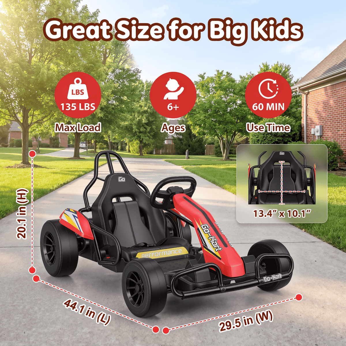 Funcid 24V 10Ah Big Battery Go Kart for Kids Age 6-12, Ride on Toys with 600W Motors, 7.5 MPH Electric Go Kart W/ EVA Wheels, 4-Level Adjustable Seat & 360° Drift Mode, LED Power Display, Red