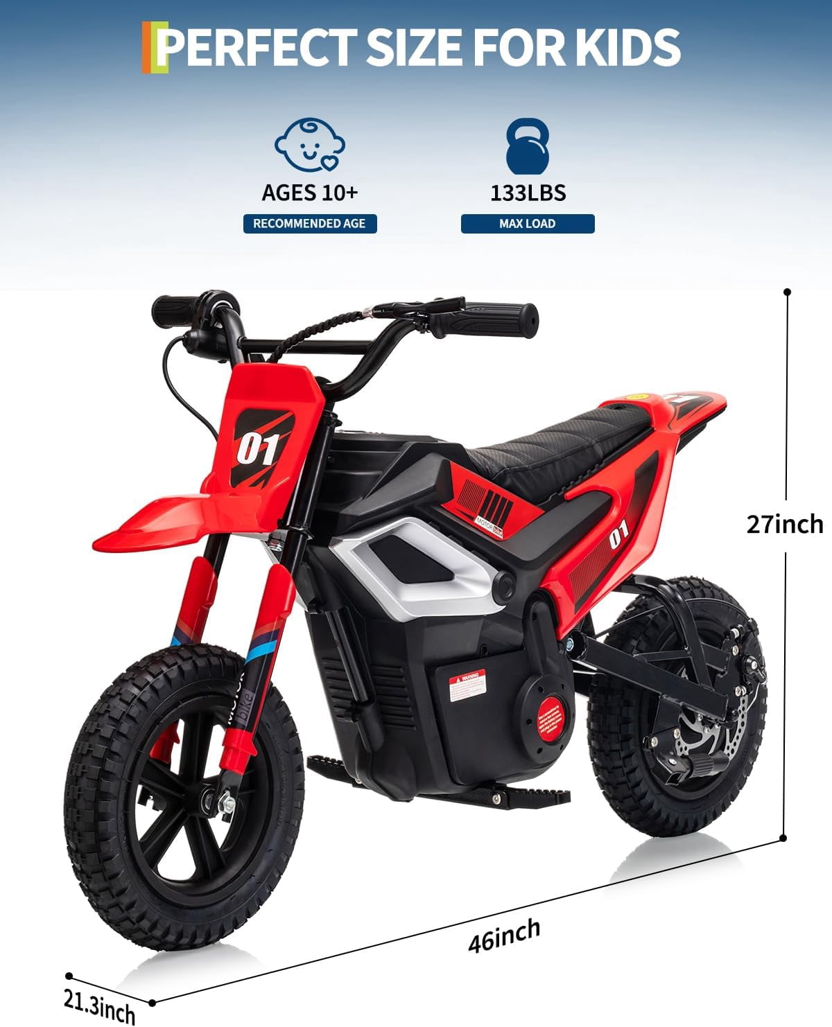 Fectiontool 24V Electric Ride-On Motorcycle, 350W Motor, 24V 7Ah Rechargeable Battery, Battery Powered Ride-On Bike, Energy-Efficient Charger Included,Red