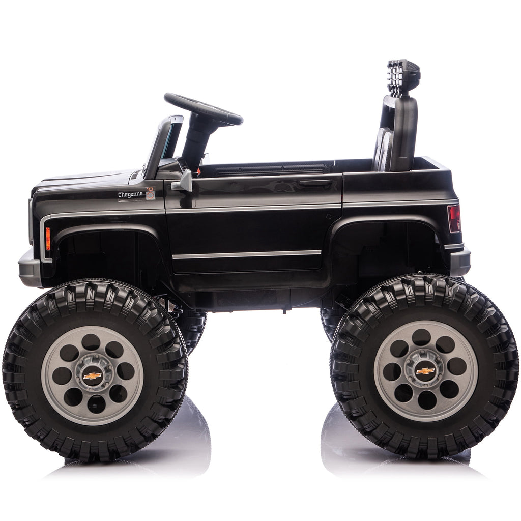 Sunnyfree 4WD Chevrolet Cheyenne 24 Volt Ride on Toys, 2 Seater Power Truck Wheels with Remote, Bluetooth, USB, LED Lights, Blue