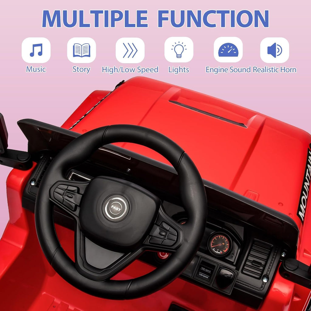 12V Ride-On Electric Car with Parent Remote Control, Dual 35W Motors, 3 Speeds, Spring Suspension, LED Lights, Music, Horn, 66 lbs