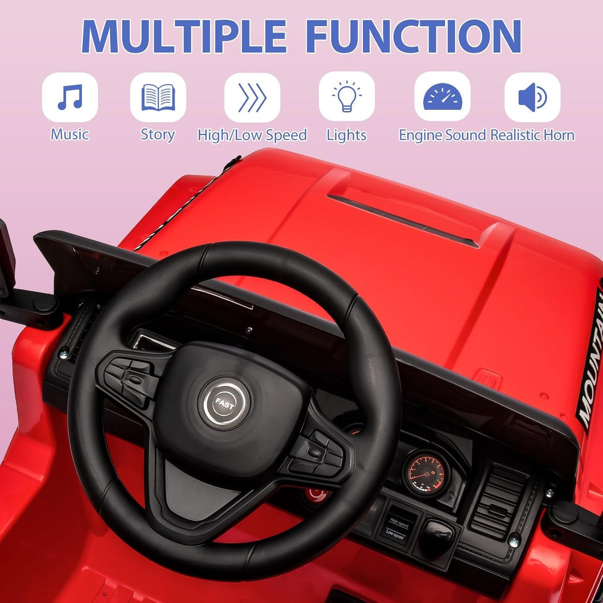 12V Ride-On Electric Car with Parent Remote Control, Dual 35W Motors, 3 Speeds, Spring Suspension, LED Lights, Music, Horn, 66 lbs