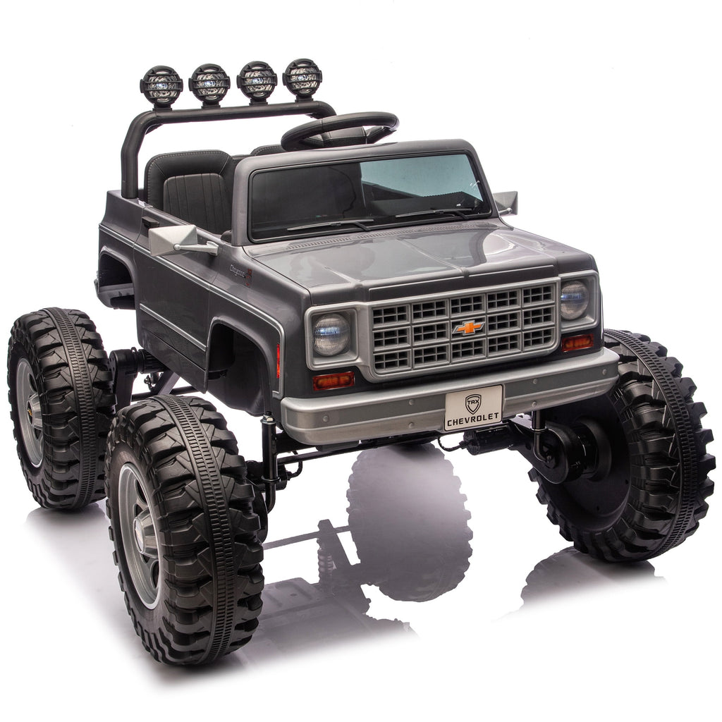 Sunnyfree 4WD Chevrolet Cheyenne 24 Volt Ride on Toys, 2 Seater Power Truck Wheels with Remote, Bluetooth, USB, LED Lights, Blue