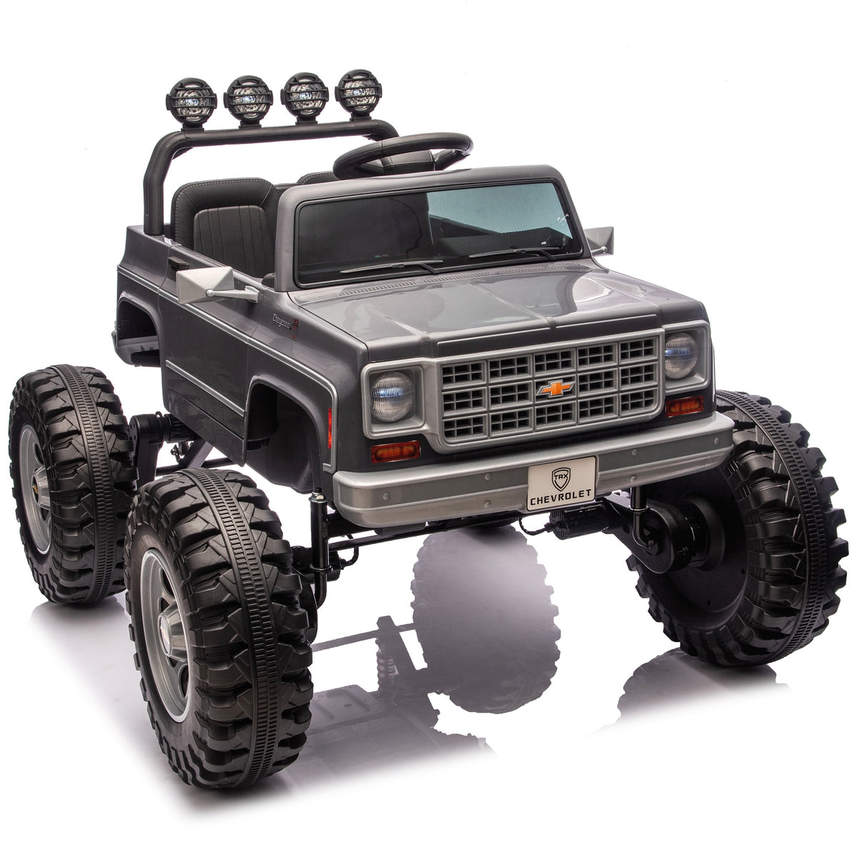 Sunnyfree 4WD Chevrolet Cheyenne 24 Volt Ride on Toys, 2 Seater Power Truck Wheels with Remote, Bluetooth, USB, LED Lights, Blue