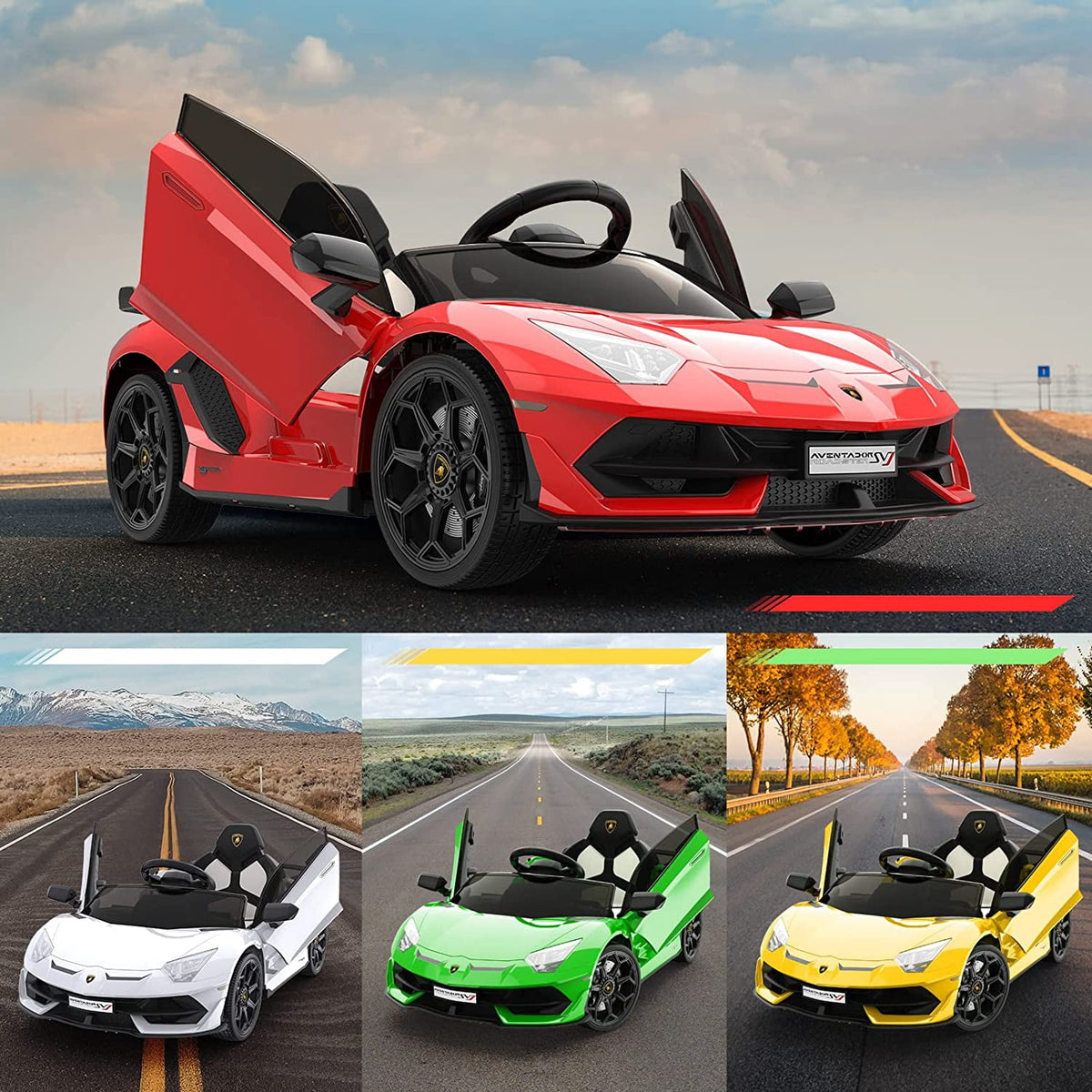 12V Licensed Sports Car Ride On Vehicle with Remote Control, Electric Ride On Car with Bluetooth, Hydraulic Swing Doors, LED Lights, Dual 25W Motors, USB/AUX/TF Audio