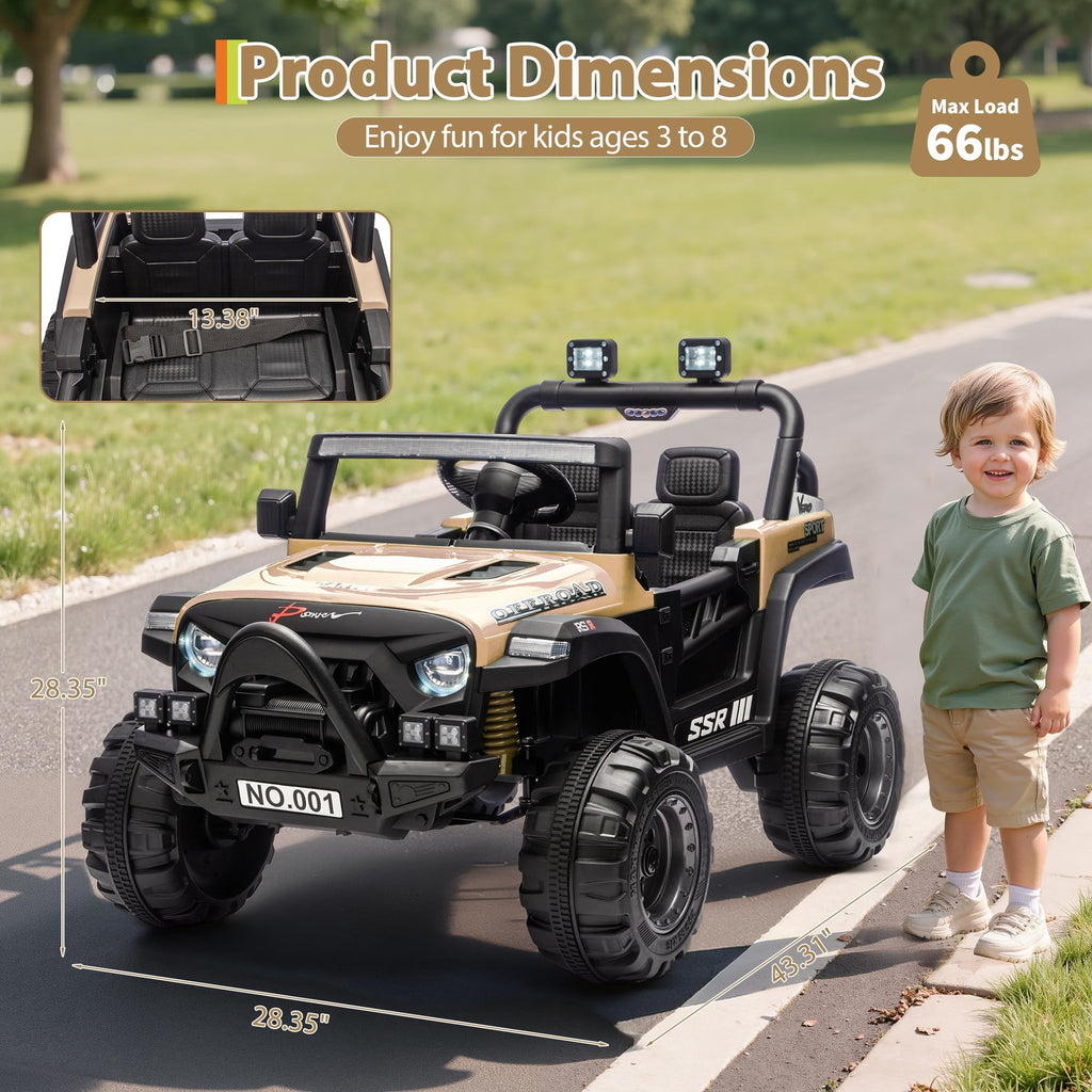 12V Kids Electric Ride-On Car – Parent Remote Control, 3 Speeds, Safety Locking Doors, 3-Point Harness, Spring Suspension, wireless Music, LED Lights, Anti-Slip Tires, Foot Brake, Battery Powered Toy