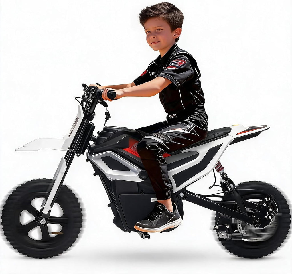Fectiontool 24V Electric Ride-On Motorcycle, 350W Motor, 24V 7Ah Rechargeable Battery, Battery Powered Ride-On Bike, Energy-Efficient Charger Included,White