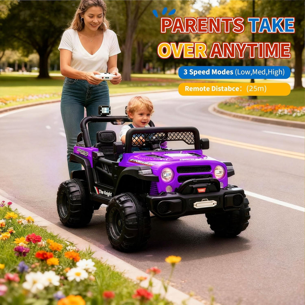 12V Electric Ride-On Truck, 4-Wheel Ride-On Car with Remote Control, 12V 7Ah Battery, Spring Suspension, LED Lights, Music, 66 Lbs