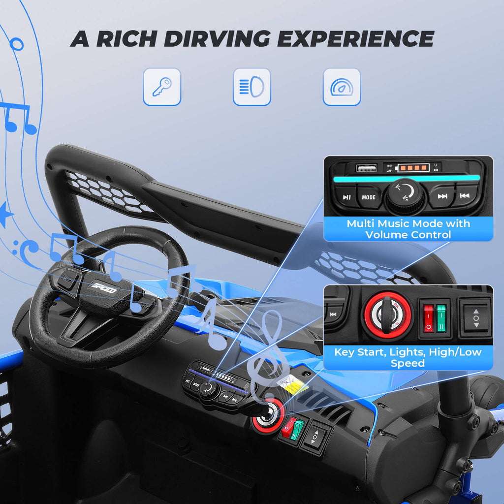 Farmdex 24V Ride on Car Truck, 2 Seater Electric UTV w/Remote Control, 21.5" Spacious Seat Ride on Toy for Kids Aged 3-10, Music, Storage, LED Light, Blue