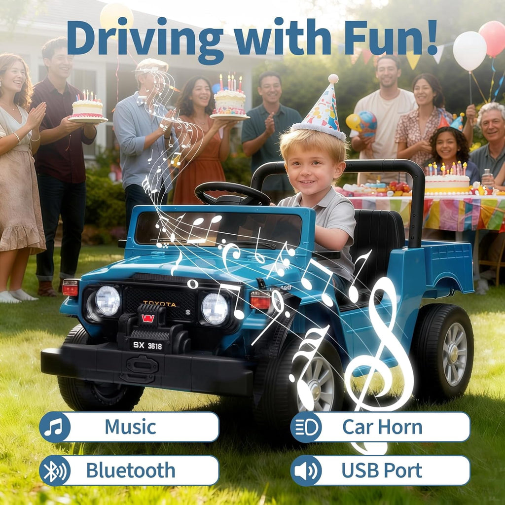 12V Licensed Toyota Ride-On Pickup Truck, Electric Ride-On Car with Remote Control, Lift-Up Dump Bed, Suspension, Bluetooth, Music, 3.73 MPH