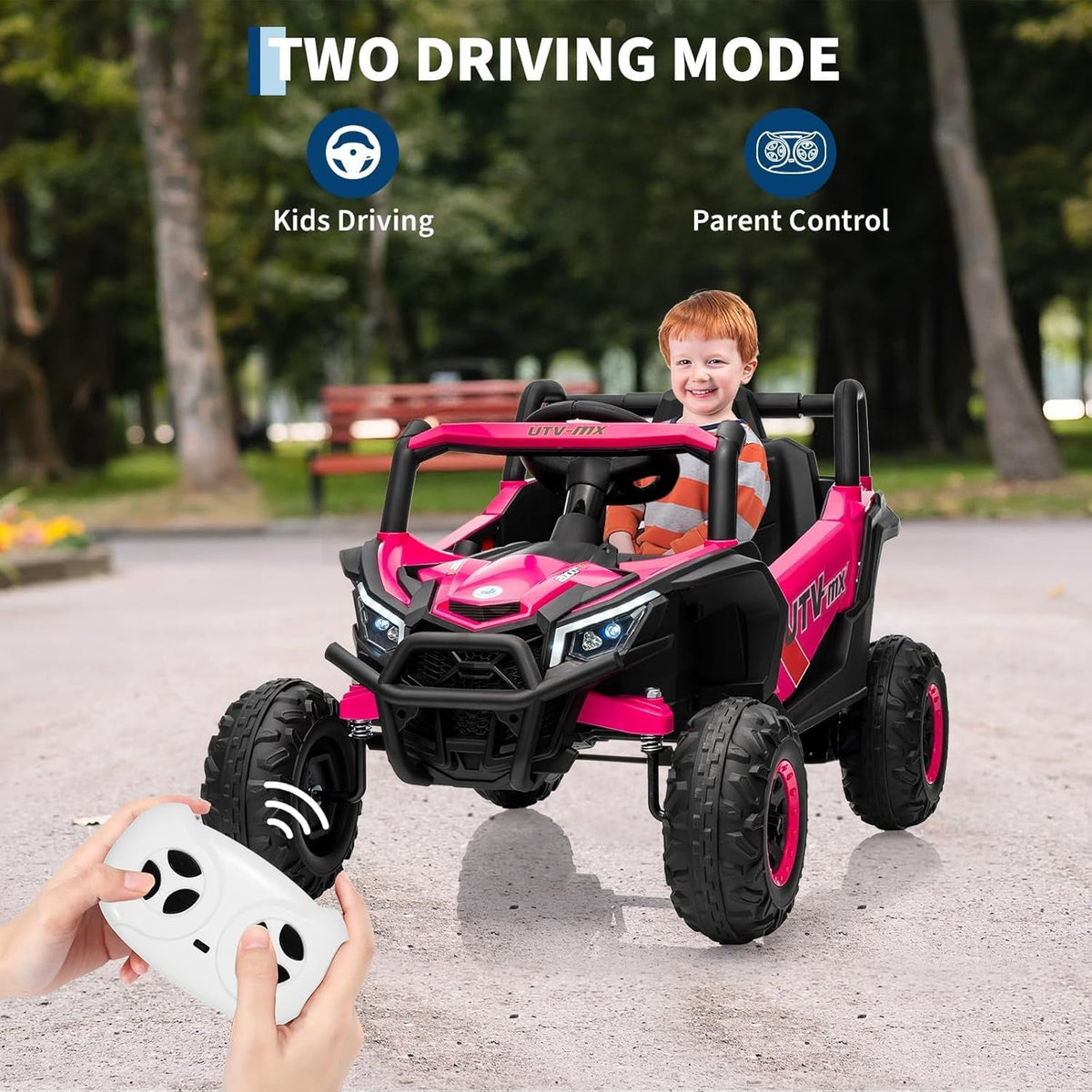 12V 4WD Ride-On Electric Car with Remote Control, 4-Wheel Drive, 4 Spring Suspension, Up to 5 MPH, LED Headlights, Bluetooth