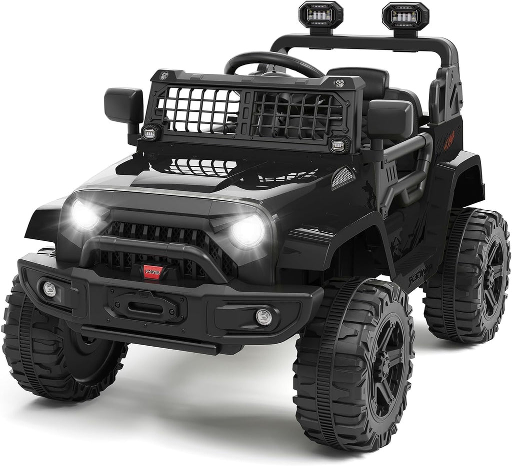 12V Electric Ride On Car with Remote Control, Off Road Ride On Vehicle with Bluetooth, LED Lights, Spring Suspension, Adjustable Seat Belt, All Terrain Tires, 61 lbs Capacity