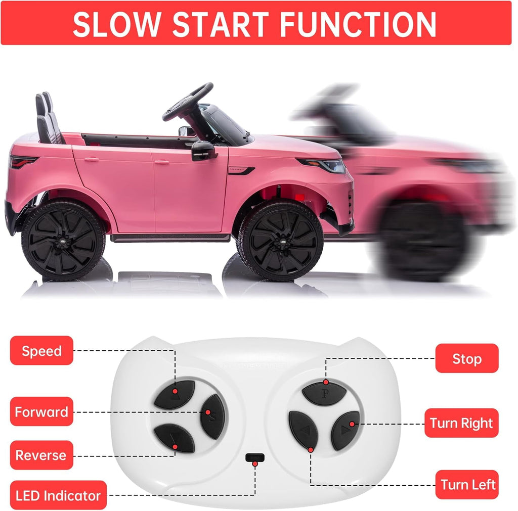 12V Licensed Land Rover 2-Seater Ride On Vehicle with Parent Remote Control, Double Doors, LED Lights, Manual Driving, Rechargeable Battery Powered Electric Ride On Car,Pink
