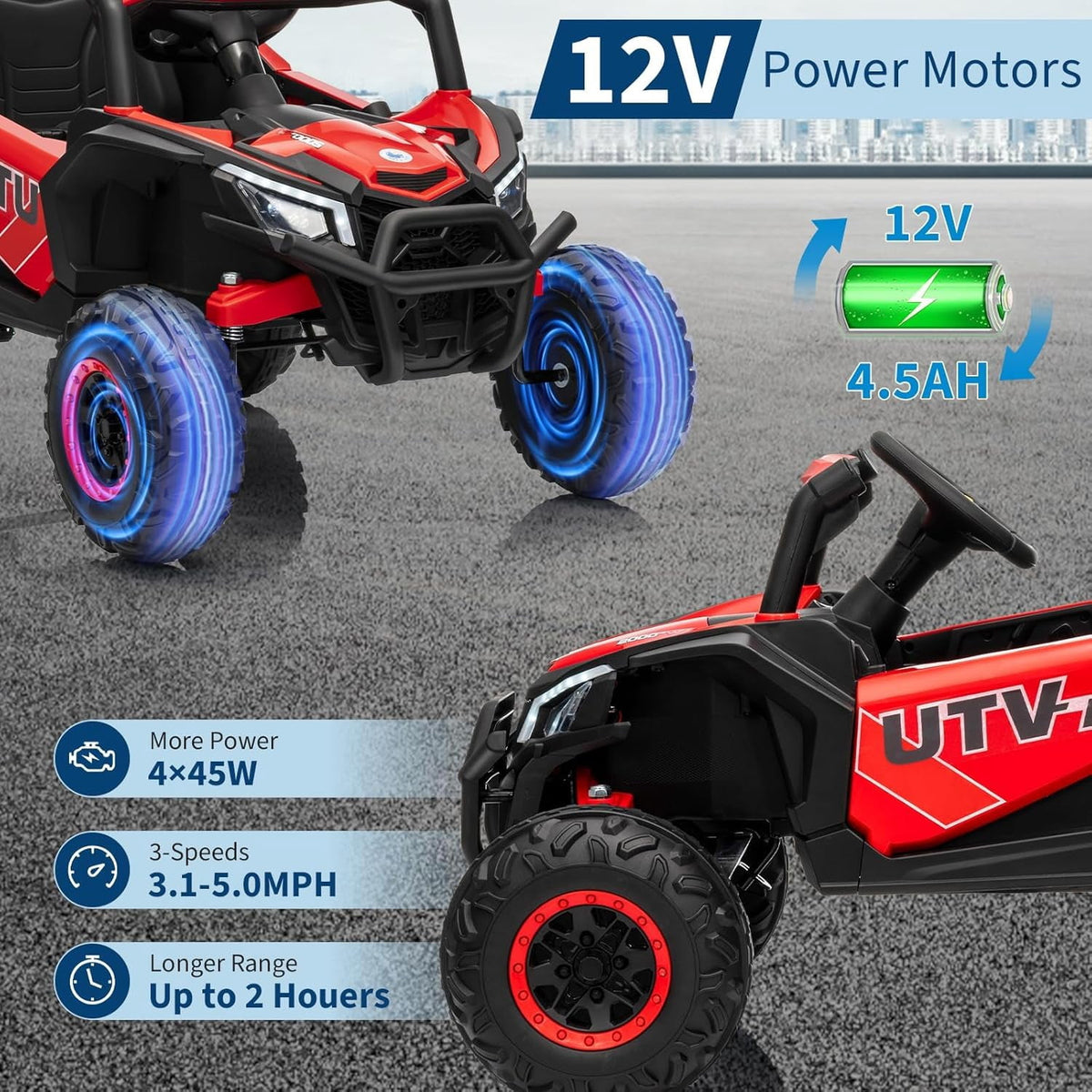 12V 4WD Ride-On Electric Car with Remote Control, 4-Wheel Drive, 4 Spring Suspension, Up to 5 MPH, LED Headlights, Bluetooth