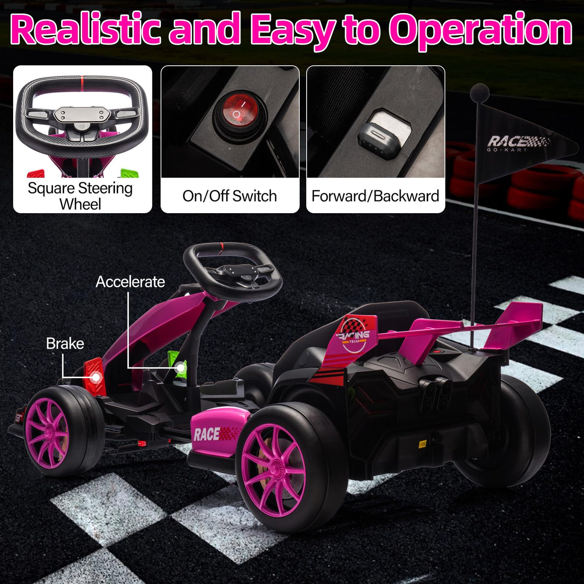 24V Kids Ride-On Go Kart, 7.5MPH High-Speed Drifting Car, Dual 200W Motors, 7Ah Battery, Adjustable Length, Max Load 135lbs, Power Display Racing Toy for Children 6+, Green