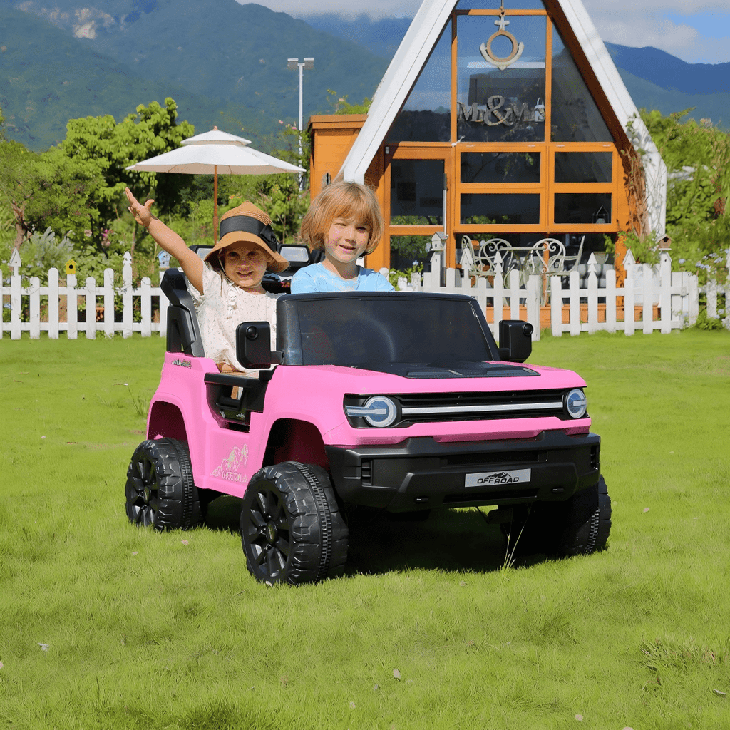 Farmdex 24V Ride on Toys with Remote Control, 2 XL Seater Electric Truck Car for Kids w/ 22'' Large Seat, 4WD/2WD Switchable, Powered Ride on Cars w/ Bluetooth, LED Lights, 3 Speeds, 4 x 200W, Pink
