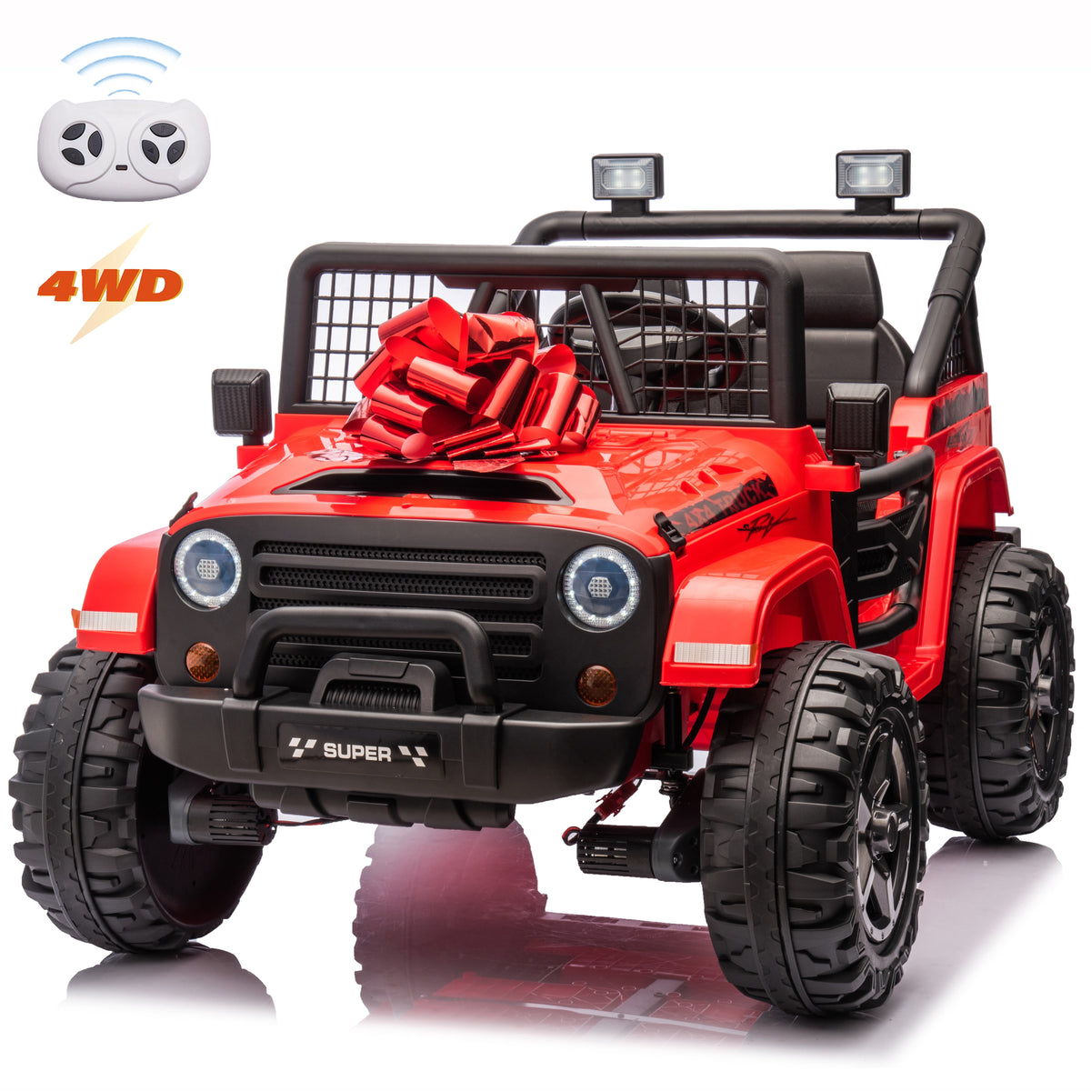 Funride 24 Volt Ride on Toys, 800W Electric Car for Kids with Remote Control, 4WD/2WD Switchable Power Car Wheels, 2-Seater Ride On Truck with Music, Bluetooth, Pink