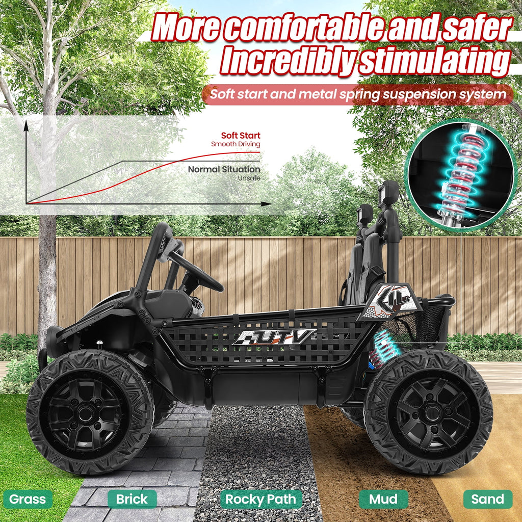 Funcid Metal Frame 24 Volt Ride on Toys, 2-Seater Ride on Cars with Remote Control, Electric Car for Kids, Power UTV Wheels with Key Start, Storage Bag, Bluetooth, Music, Spring Suspension, Pink