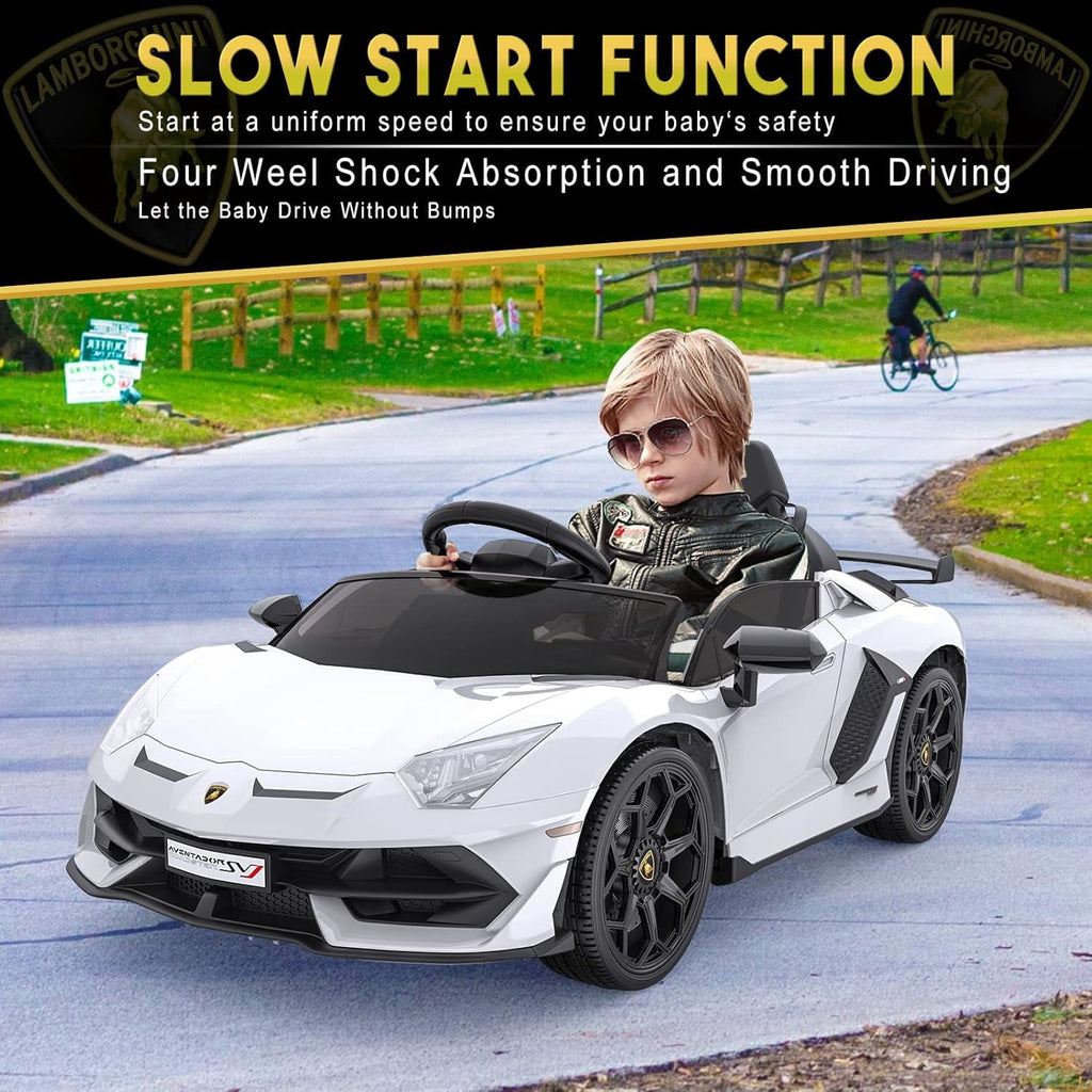 12V Licensed Sports Car Ride On Vehicle with Remote Control, Electric Ride On Car with Bluetooth, Hydraulic Swing Doors, LED Lights, Dual 25W Motors, USB/AUX/TF Audio