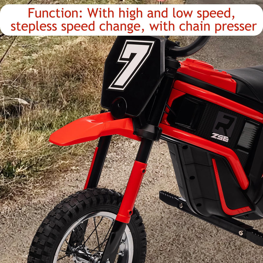 TROPOW 24 Volt Ride On Toys for Boys,Electric Dirt Bike for Kids - 350W Ride On Motorcycle, Ages 5+, Up to 14.29 MPH, 2-Speed Modes, Max Weight 135 Lbs, Red