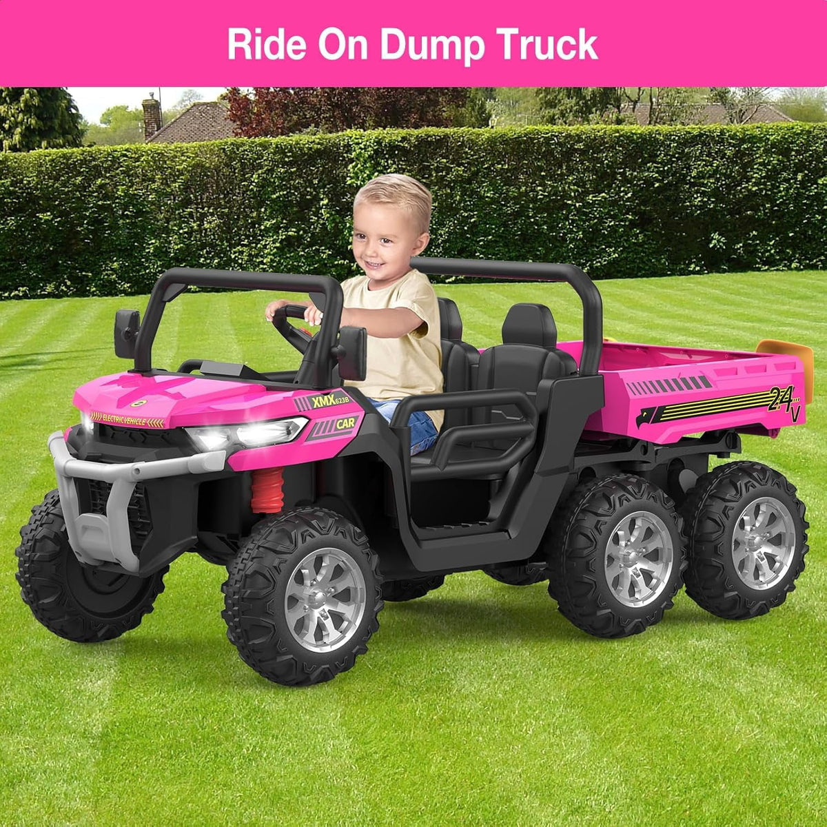 Ride On Dump Truck for Kids Ride On Car with Remote Control Electric UTV Vehicles with Electric Dump Bed, 4WD Power Ride-on 6 Wheels Ride On Toys for Boys Girls