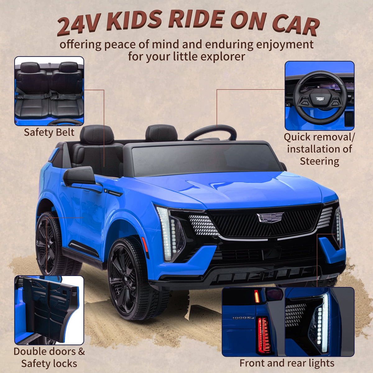 24V Licensed luxury car 2-Seater Electric Ride-On Car for Kids – Battery Powered – Parental Remote Control – 4-Wheel Suspension – Smooth Start – LED Lights – Music – Gift for Boys & Girls – Blue