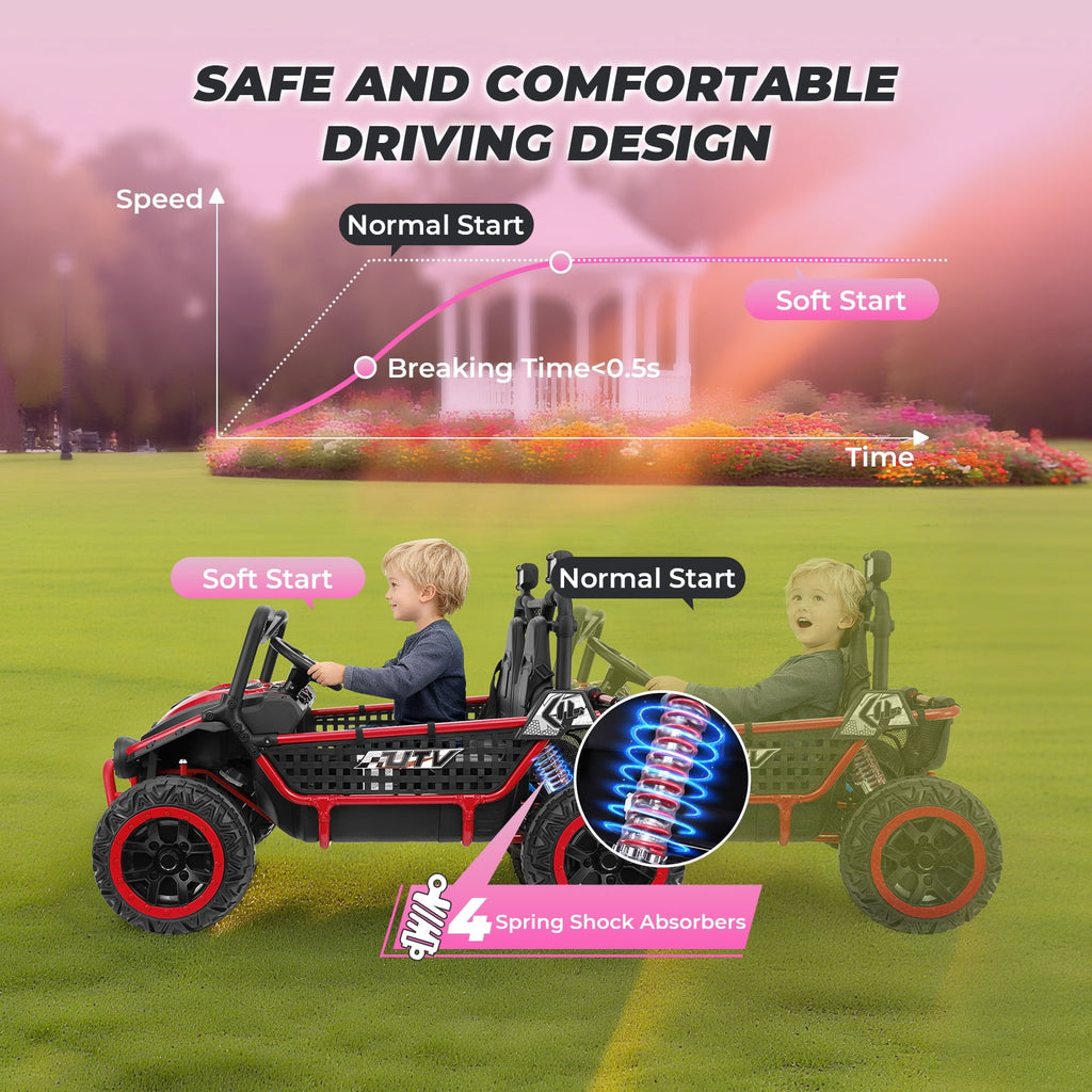 Farmdex 24V Ride on Car Truck, 2 Seater Electric UTV w/Remote Control, 21.5" Spacious Seat Ride on Toy for Kids Aged 3-10, Music, Storage, LED Light, Blue