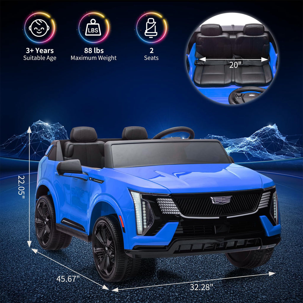 2 Seater Ride on Car for Kids 24V Licensed Cadillac Electric Car Toy Toddlers Battery Powered Ride on Truck with 2.4G Remote Control, Full-Wheel Suspension, Music, LED Lights, Blue