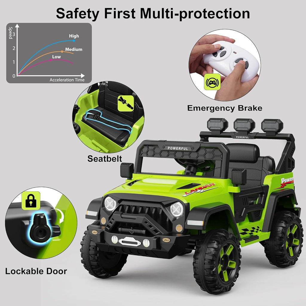 12V Ride-On Truck Car, 7Ah Battery, Parent Remote Control, 3 Speeds Up to 3.7 MPH, Soft Start, LED Lights, Bluetooth, USB, AUX, MP3, 66 Lbs